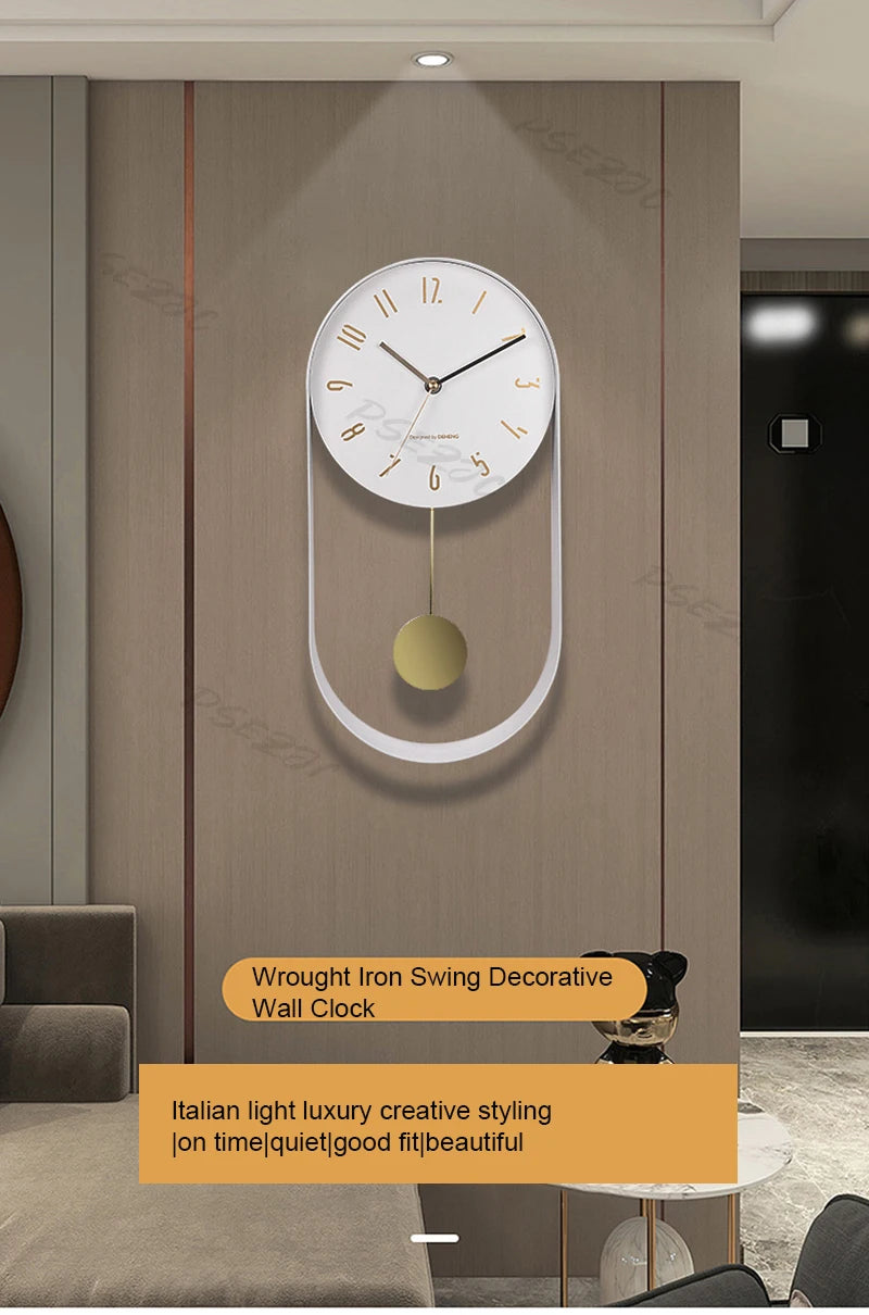 Bedroom Living Room Modern Decoration Single Pendulum Battery Driven Non Ticking Swinging Wall Clock