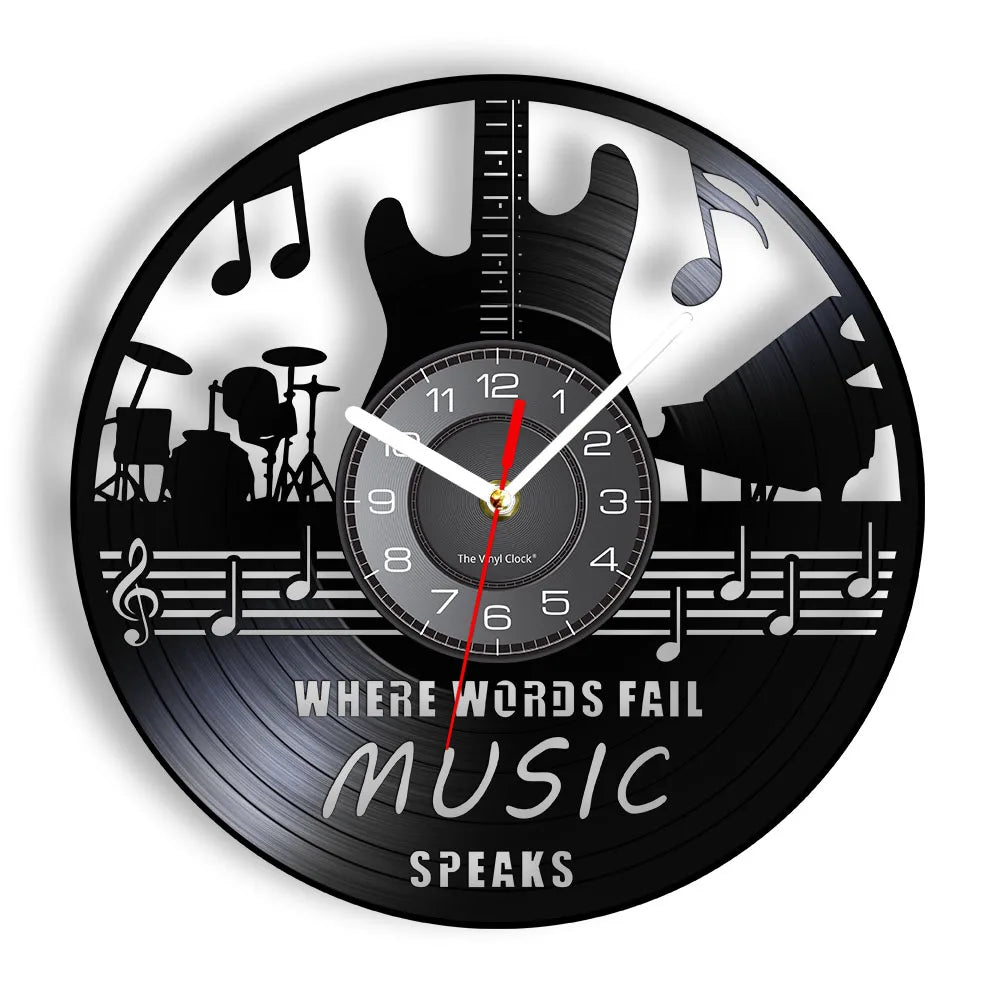Guitar and Drum Kits Wall Clock Guitar Player Music Vinyl Record Clock Rock Music Instrument Guitar Wall Art Rock n Rock Gift