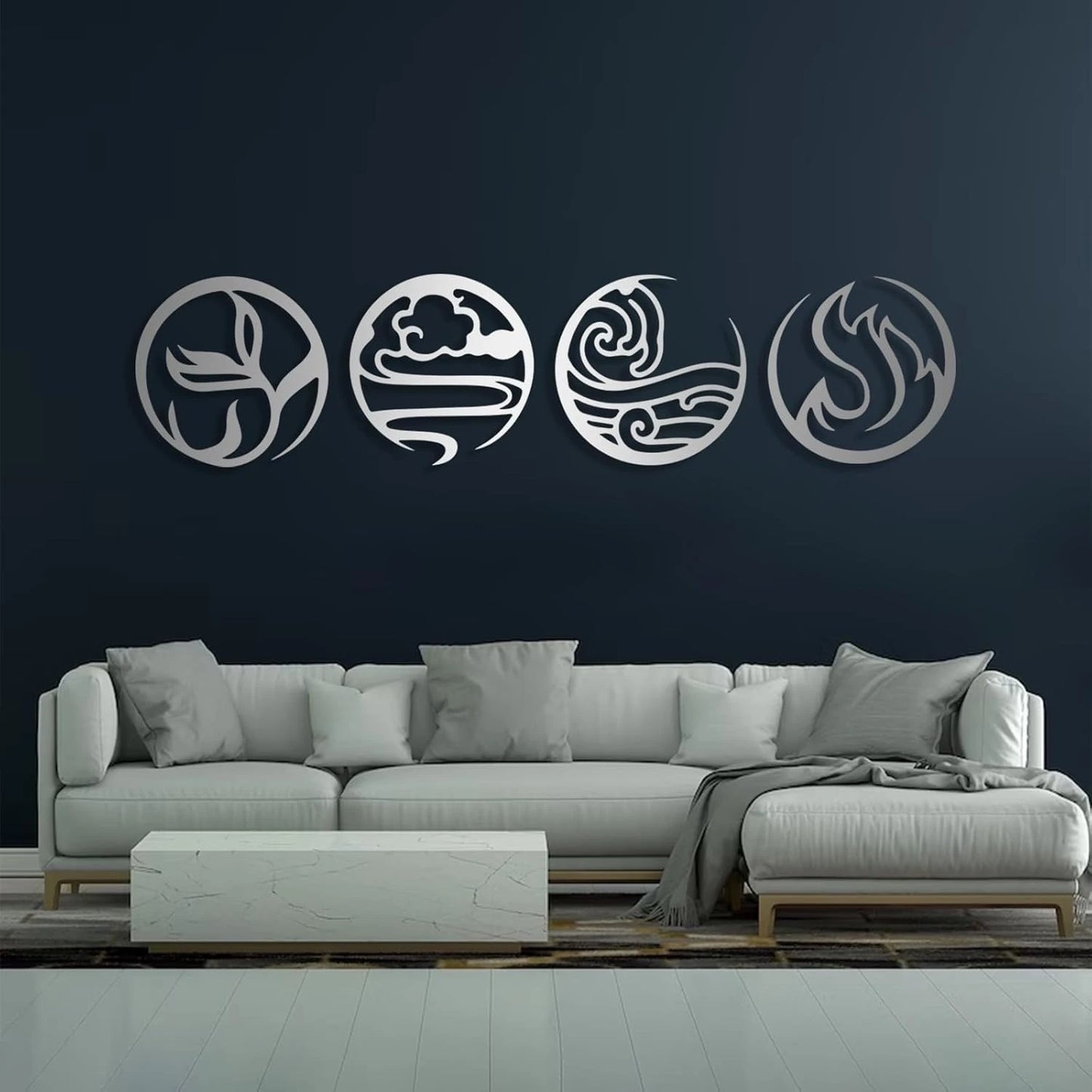 Four Elements 3D Acrylic Mirror Wall Decal Earth Water Air Fire Elements Symbol Minimalist Wall Art Bedroom Wall Decor Sticker