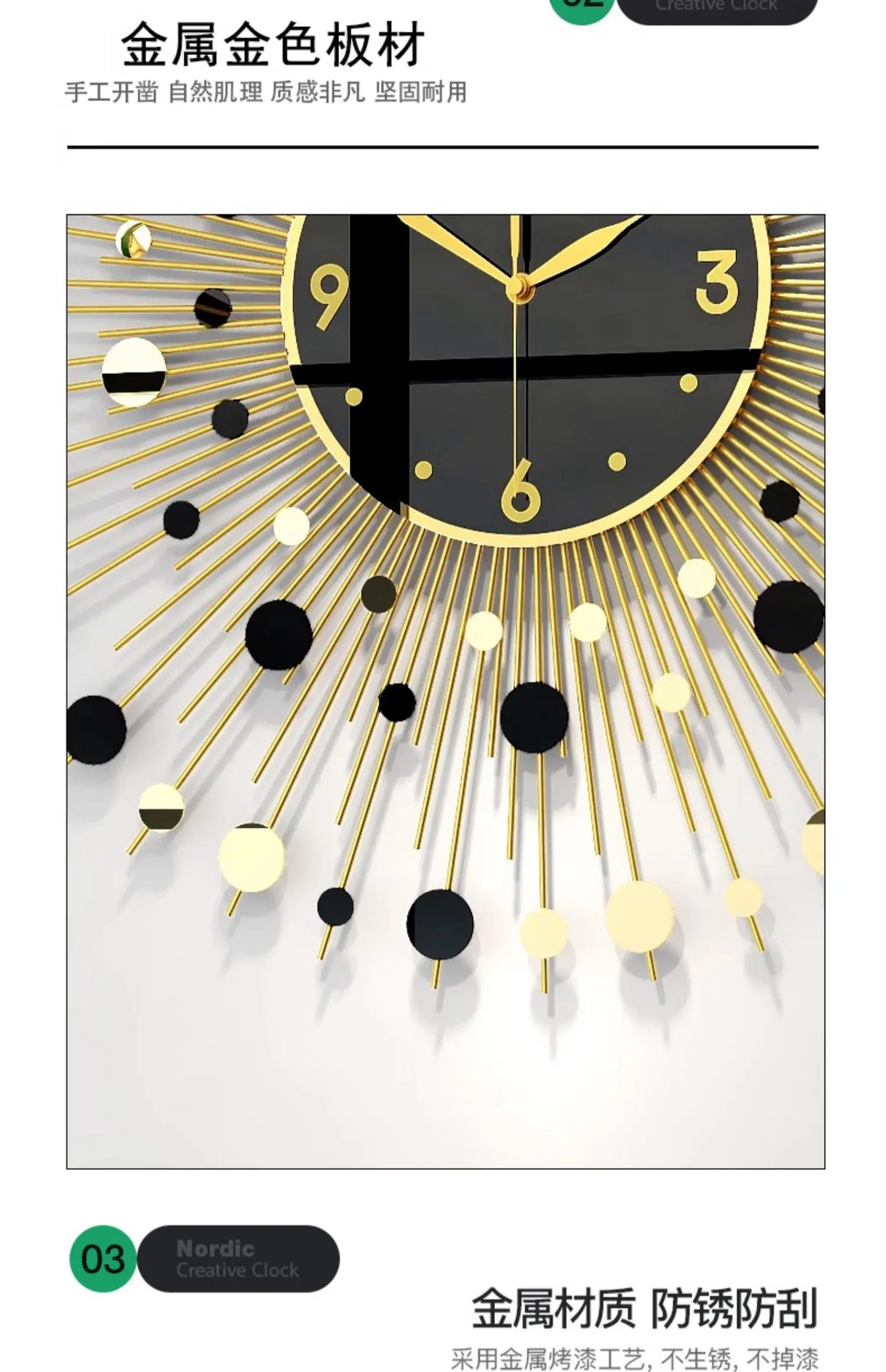 Modern Living Room Wall Clocks Gold Black Simple Stylish Wall Clock Art Unique Reloj De Pared Para Sala Home Furniture