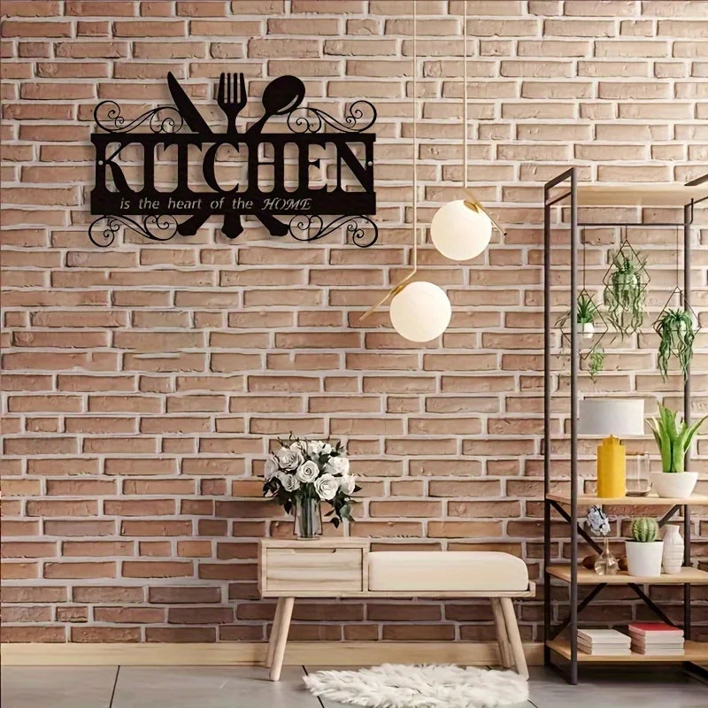1PC Art Deco Inspired Black Metal Kitchen Wall Art - Elegant Family Theme Hanging Sign with Heartfelt Message, Farmhouse Decor