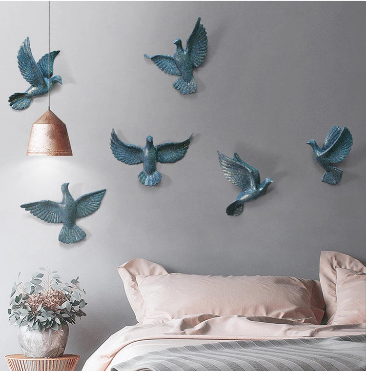 European White Three-dimensional Bird Wall Decoration Living Room Swallow Wall Hanging Abstract Animal Ornaments Home Decoration