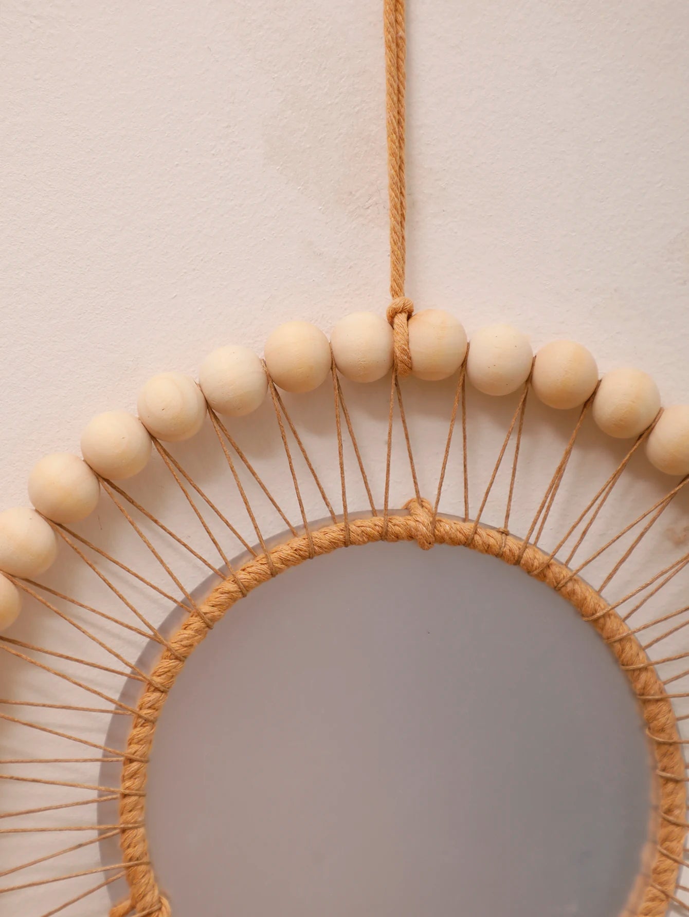 Wall Mirror Macrame Wooden Beads Decorative Mirrors Boho Home Decoration Room Decors Aesthetic Wall Art For Living Room Bedroom