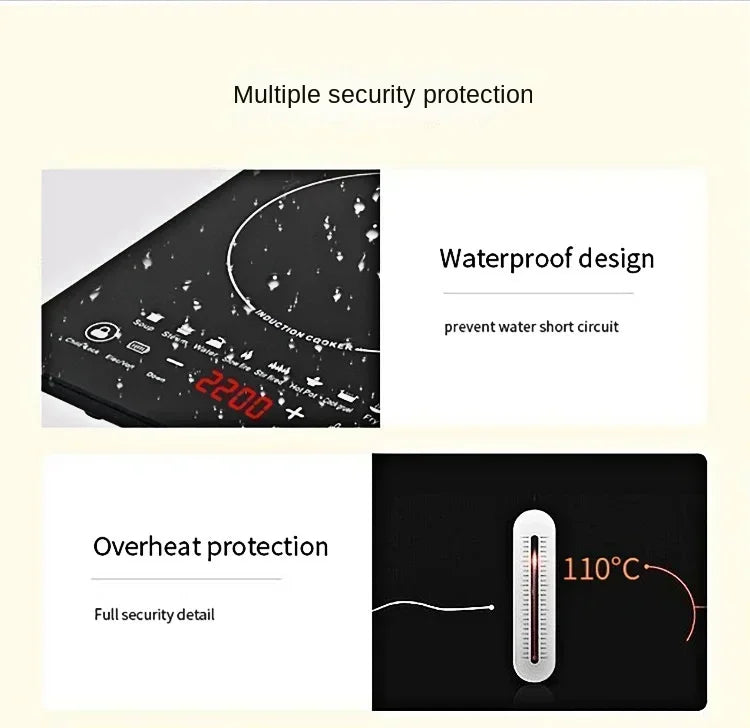 EU/UK/US Multifunctional Portable 2200W High-power Electric Induction Cooktop 110V/220V Home Kitchen Touch Panel Desktop Burner