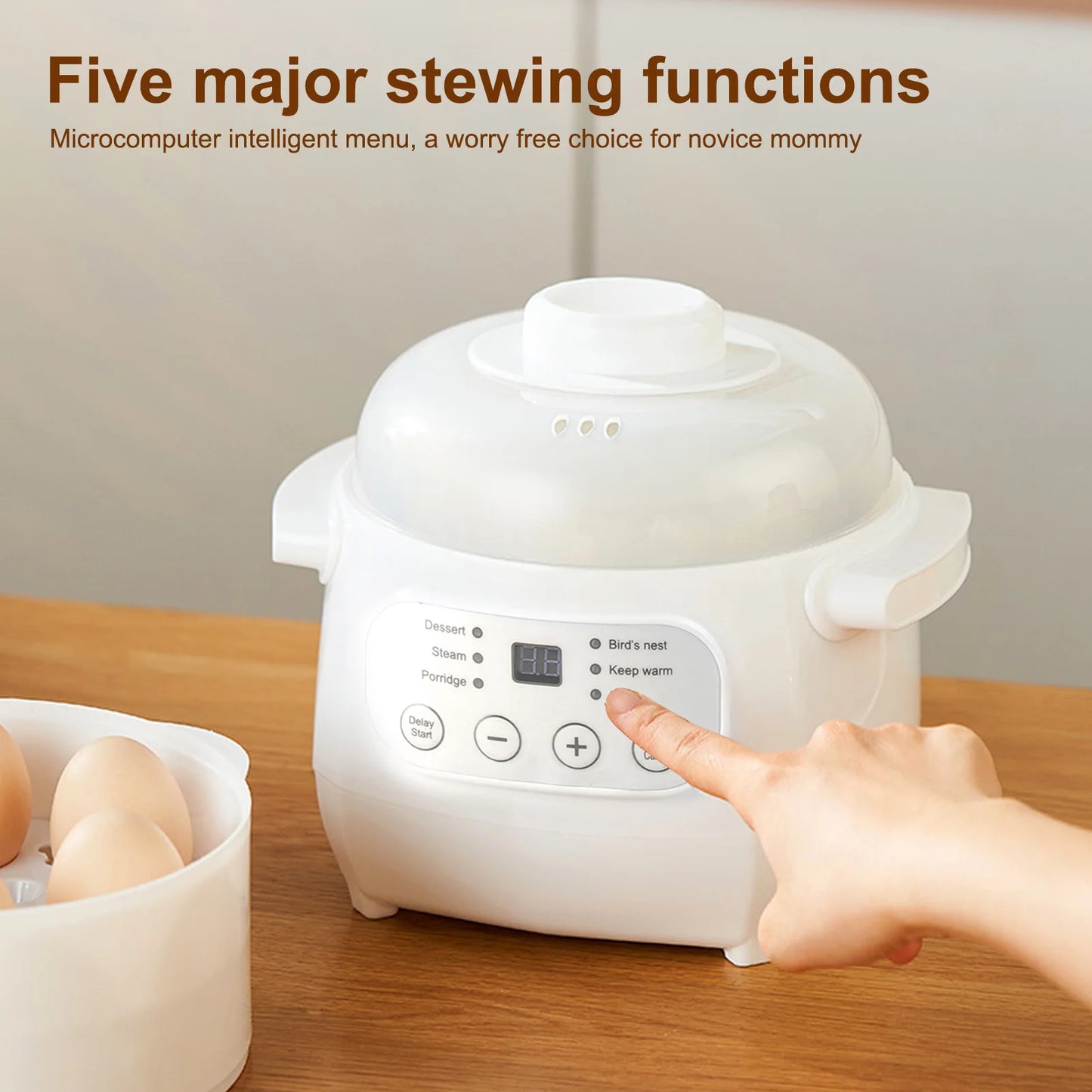 Electric Porridge Soup Pot 200W Mini Ceramic Stew Cooker 1L Capacity Electric Slow Cooker Porridge Soup Pot Automatic Power Off