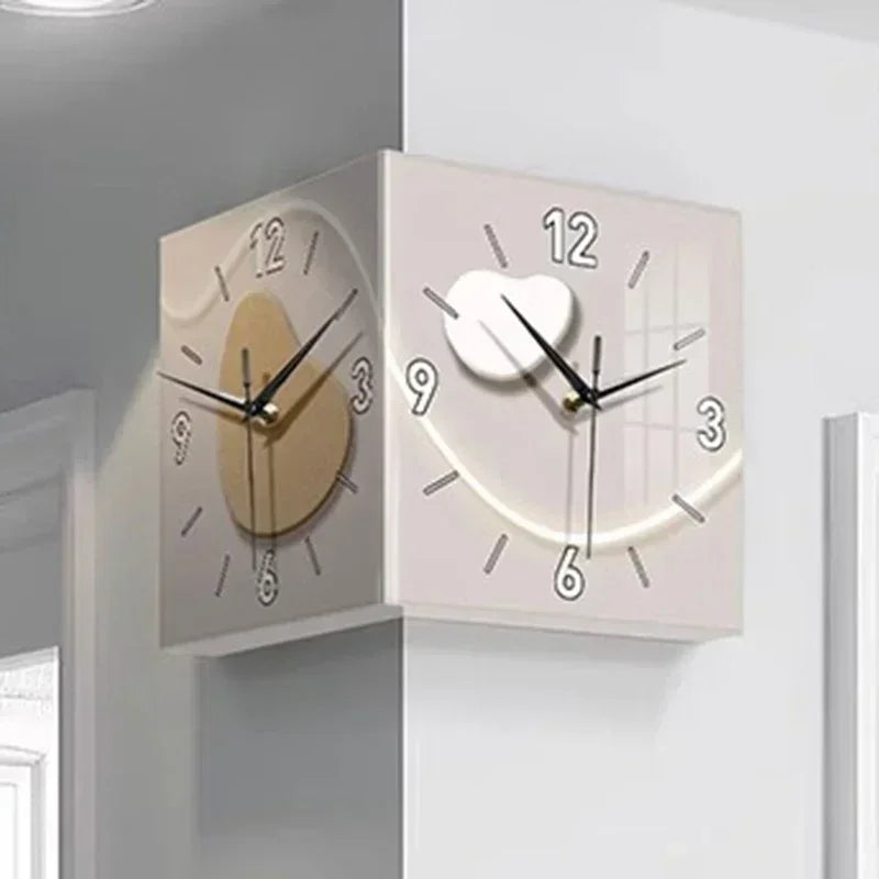 Double-sided Wall Clock Creative Living Room Mural Corner Corner Clocks Modern Art LED Light Wall Clock Hanging Decoration