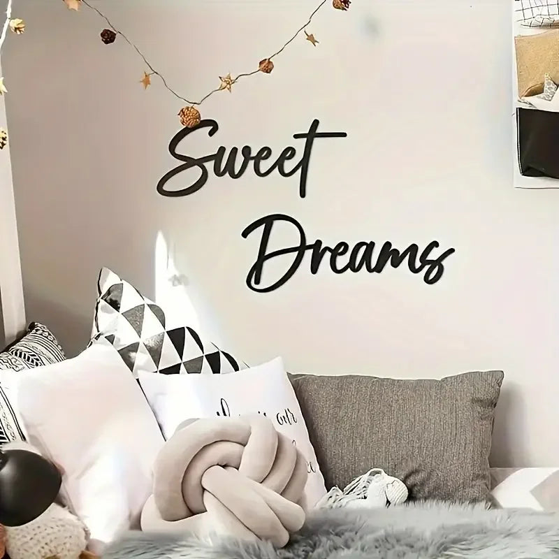 Bohemian Style Black Metal Sweet Dream Wall Logo Contemporary Bedroom Wall Art Decoration Suitable for Display Above the Bed