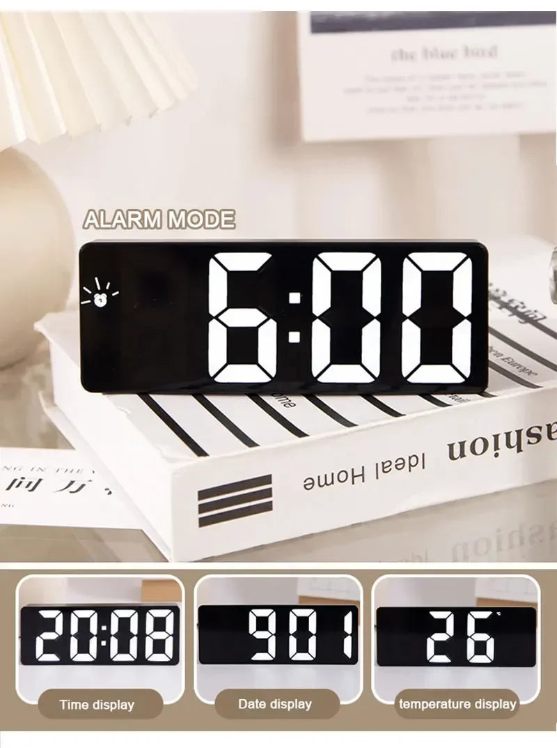 Clock Desk Large Digital Wall Clock Desk Office Items Children's Curved Decorations. Alarm Electronics Electronic Led Mirror