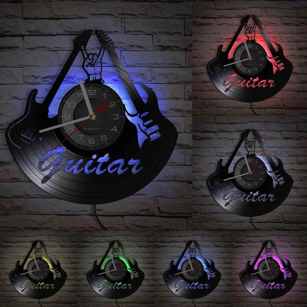 Guitar and Drum Kits Wall Clock Guitar Player Music Vinyl Record Clock Rock Music Instrument Guitar Wall Art Rock n Rock Gift