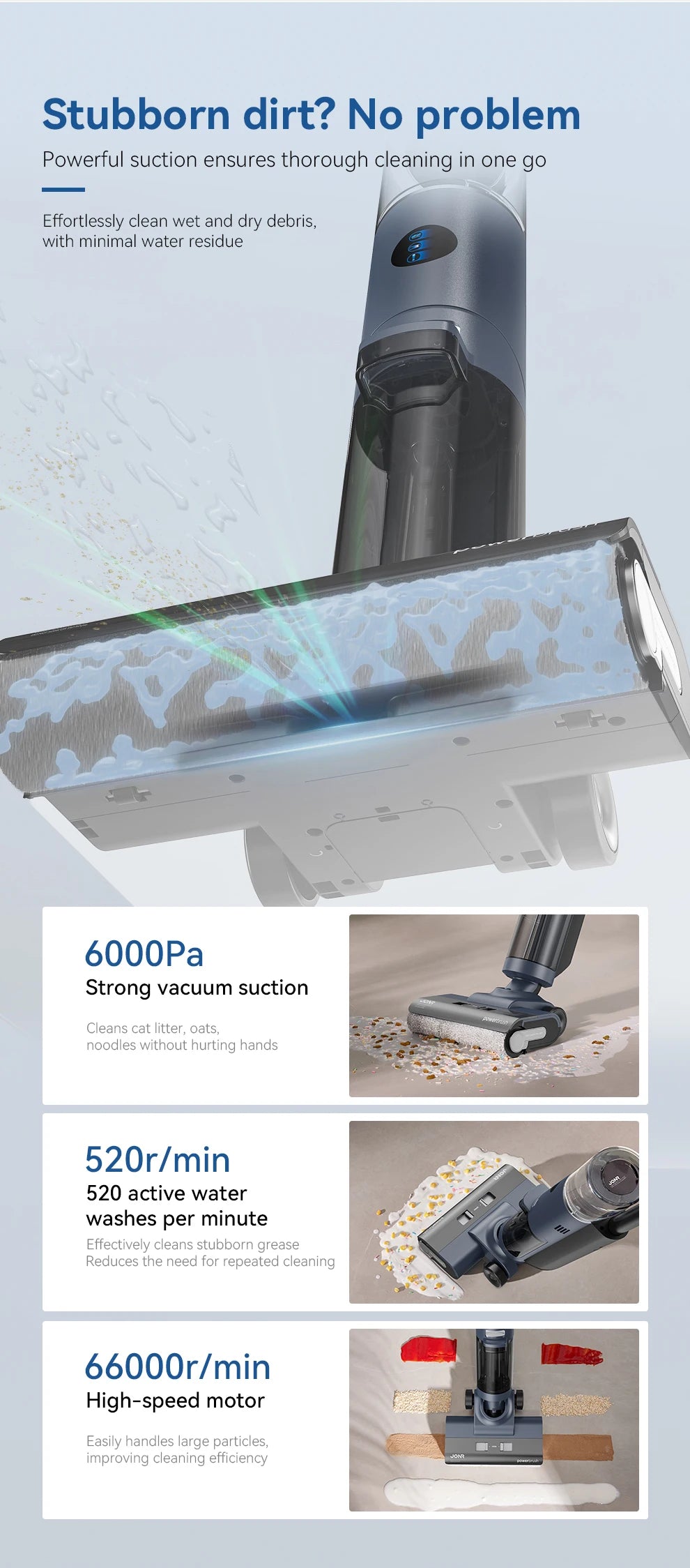 JONR ED12 Pro Cordless Vacuum Cleaner Wet & Dry Vertical Vacuum Cleaner with Hot Air Dry Self-Cleaning For Smart Home Appliances