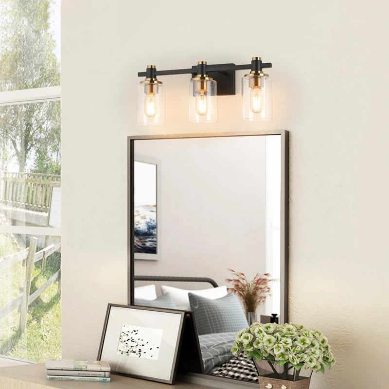3-Light Modern Bathroom Vanity Light Fixture Above Mirror, Metal & Glass Construction, Hardwired for Easy Installation
