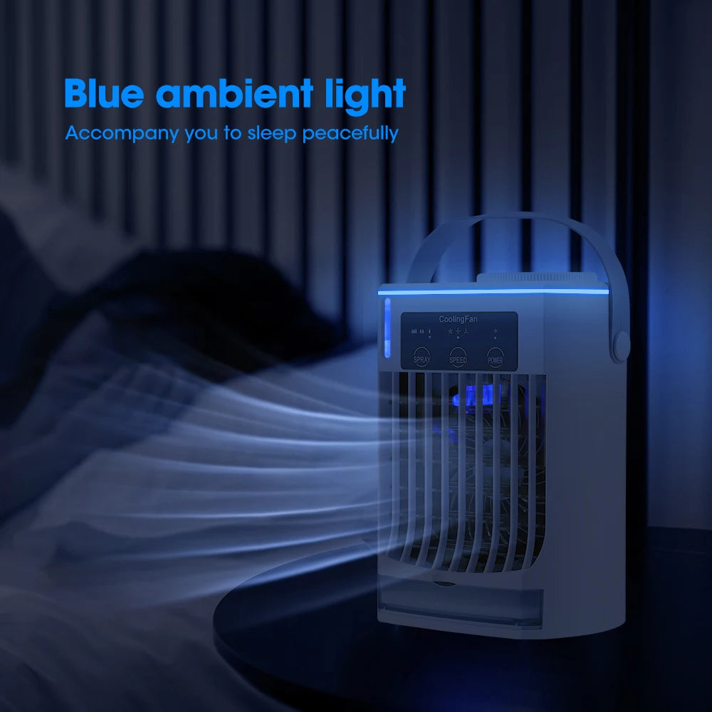 Household Air Conditioner LED Night Light Air Cooler Fan Portable Humidifier Desktop Mist Cooling Fan For Office Home Mini Fan