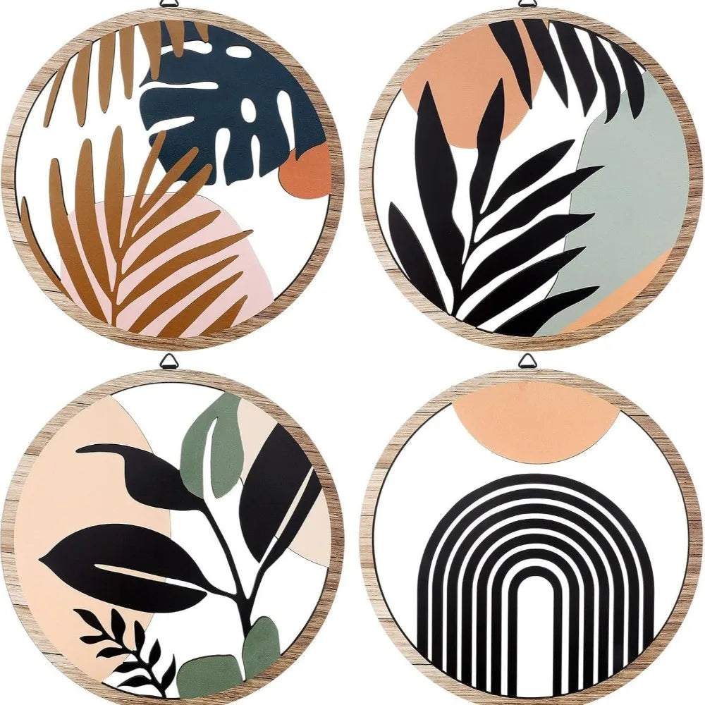 3/4pcs Bohemian Style Wooden Wall Decoration Cartoon Art Wall Hanging Creative Exquisite Background Pendant Living Room