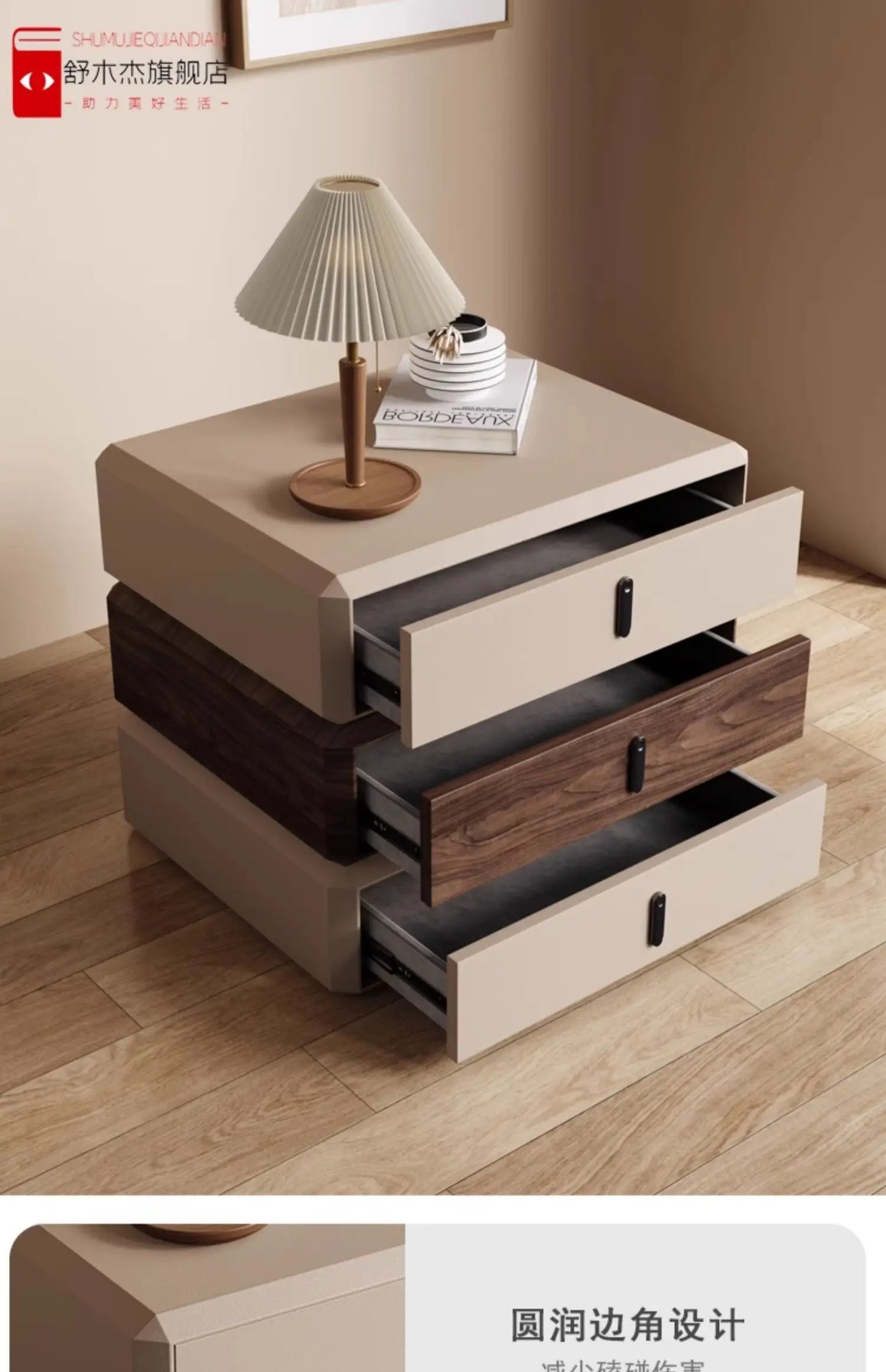 Rotating Solid Wood Nightstand Modern White Drawer Nordic Hotel Bedside Table Small Storage Mesitas De Noche Home Furniture