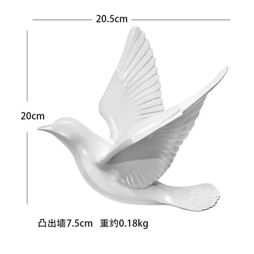 European White Three-dimensional Bird Wall Decoration Living Room Swallow Wall Hanging Abstract Animal Ornaments Home Decoration