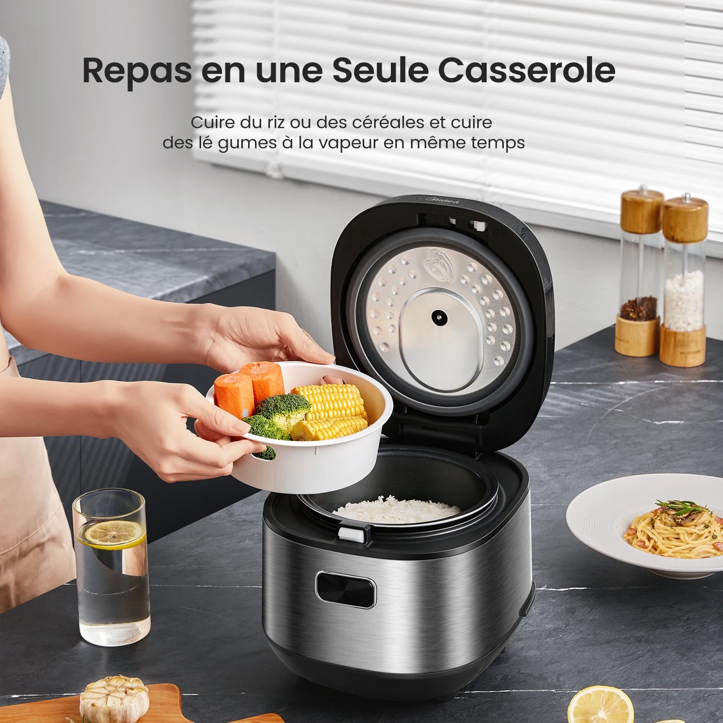 Midea rice cooker with 9 functions, 2 L, 4 cups, for 1 to 3 people, advanced heating technology, fast rice 30 min,