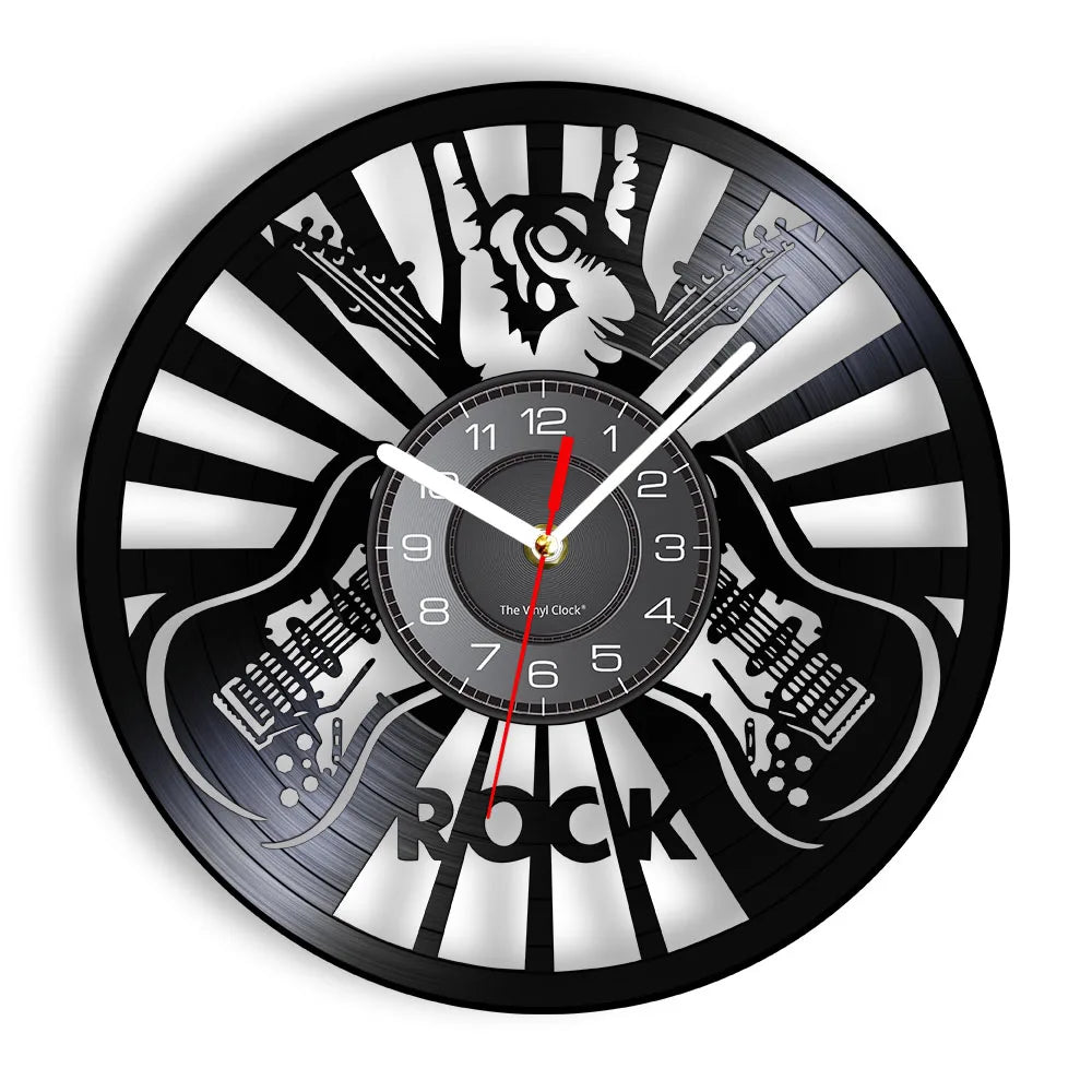 Guitar and Drum Kits Wall Clock Guitar Player Music Vinyl Record Clock Rock Music Instrument Guitar Wall Art Rock n Rock Gift