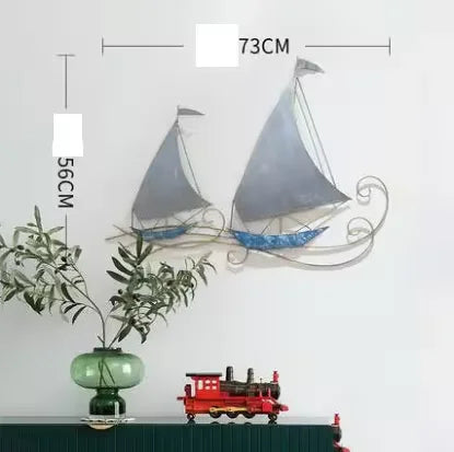 Modern Wrought Iron Sailboat Wall Mural Hotel 3D Wall Sticker Decoration Home Livingroom Background Wall Hanging Ornament Crafts