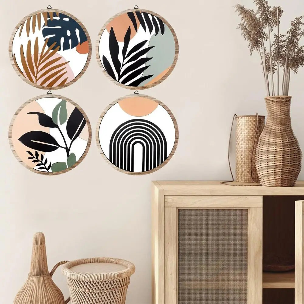 3/4pcs Bohemian Style Wooden Wall Decoration Cartoon Art Wall Hanging Creative Exquisite Background Pendant Living Room