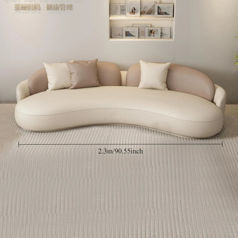 Hotel Sofa, Light Luxury Curved Leather Art Sofa, Cat Scratch Leather, Beauty Salon Rest Set, Sofa and Coffee Table Combination
