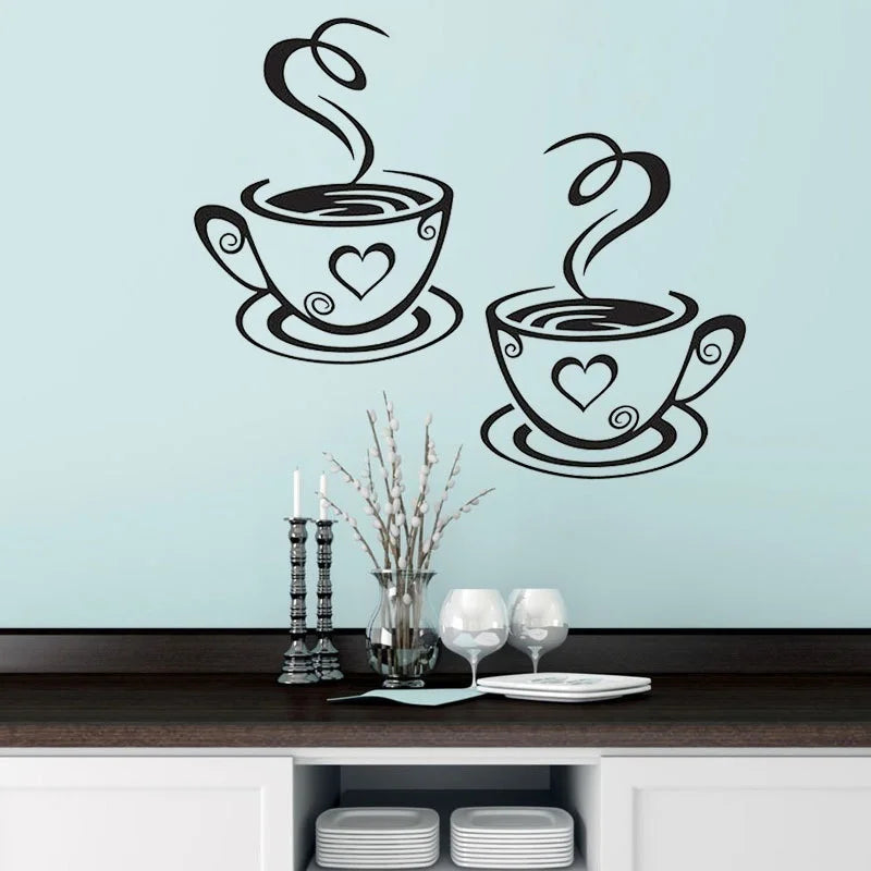 Mural Beautiful Design Decal Kitchen Restaurant Cafe Tea Wall Stickers Art Vinyl Coffee Cups Stickers Decor (Size: One Size)