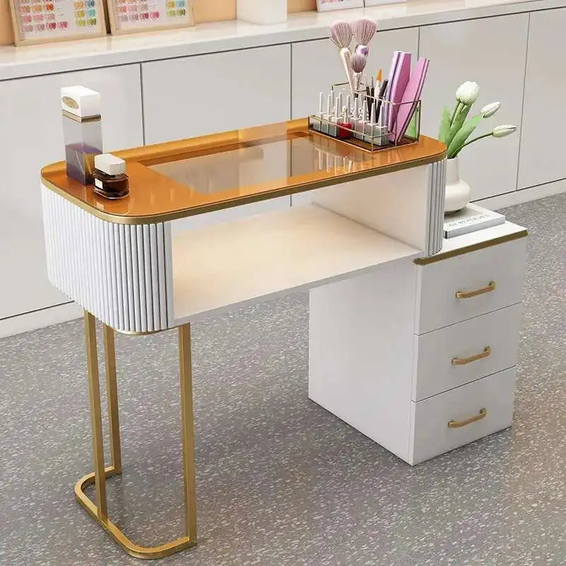 Simple Professional Nail Table Modern Luxury Nail Artist Manicure Table Wooden Storage Mesa De Manicure Salon Furniture KMNT