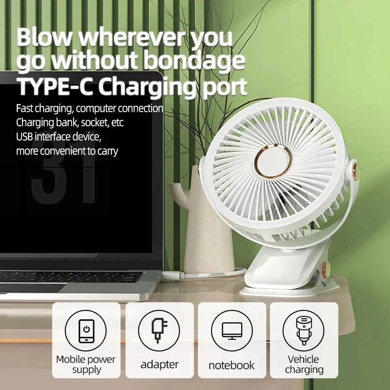 Xiaomi Portable Desktop Fan 3 Wind Speed Quiet Rechargeable Clip-on Air Circulator Wireless Hung Fan With LED Light Camping Home