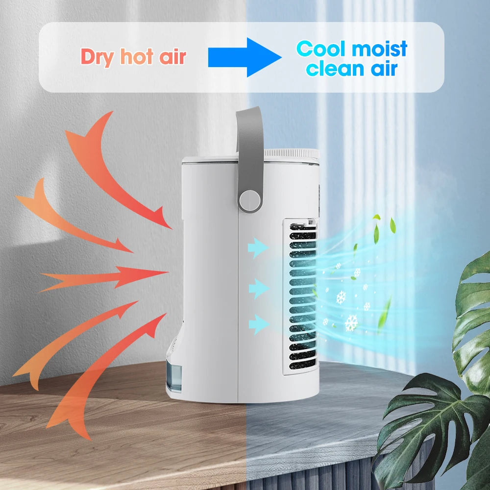 Household Air Conditioner LED Night Light Air Cooler Fan Portable Humidifier Desktop Mist Cooling Fan For Office Home Mini Fan
