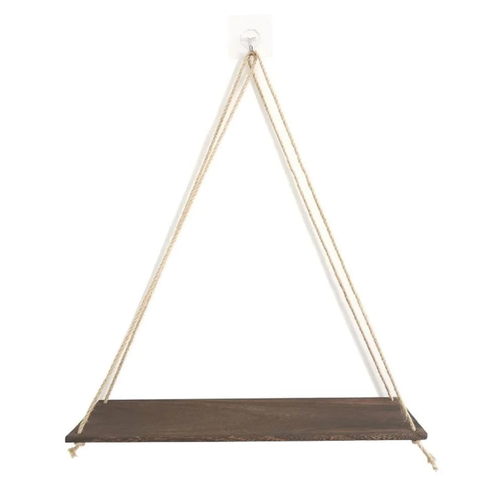 Wood Swing Hanging Rope Wall Mounted Floating Shelves Plant Flower Pot Indoor Outdoor Decoration