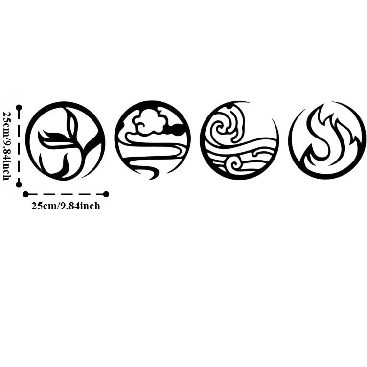 Four Elements 3D Acrylic Mirror Wall Decal Earth Water Air Fire Elements Symbol Minimalist Wall Art Bedroom Wall Decor Sticker
