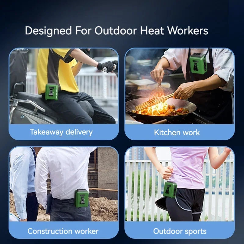 4000mAh Portable Waist Fan Rechargeable 5 Level Strong Wind Hanging Neck Fan 16000 RPM Cool Conditioner for Outdoor Work Sports