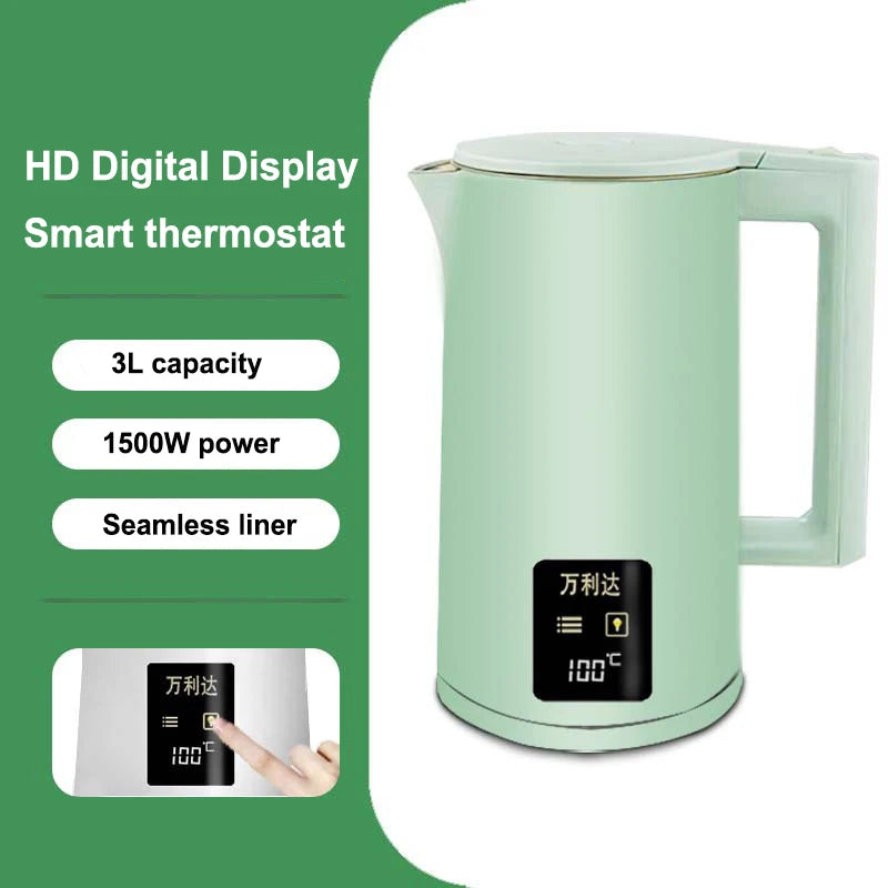 1500W LED Digital Display Electric Kettle 3L Stainless Steel Household Thermal Insulation Automatic Power-off Electric Kettle
