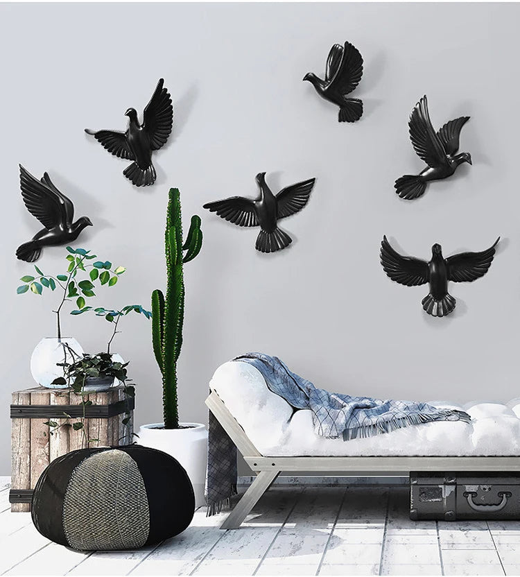 European White Three-dimensional Bird Wall Decoration Living Room Swallow Wall Hanging Abstract Animal Ornaments Home Decoration