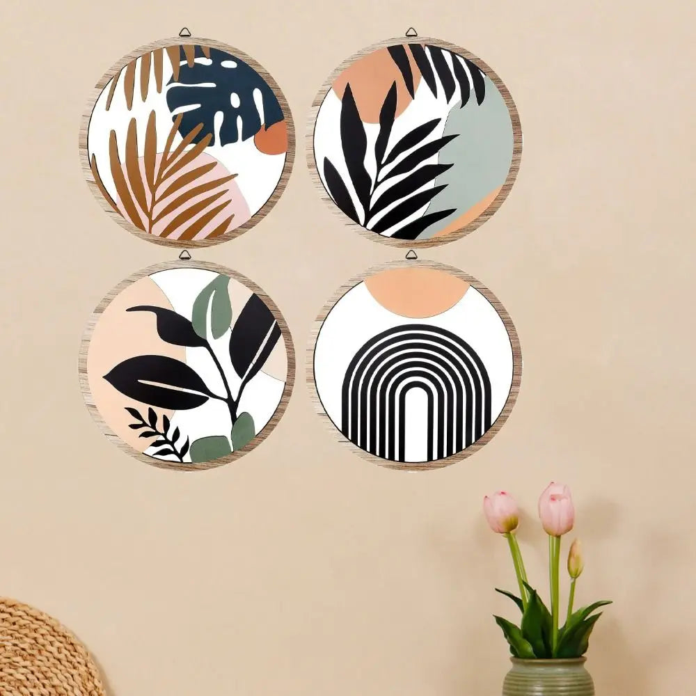 3/4pcs Bohemian Style Wooden Wall Decoration Cartoon Art Wall Hanging Creative Exquisite Background Pendant Living Room