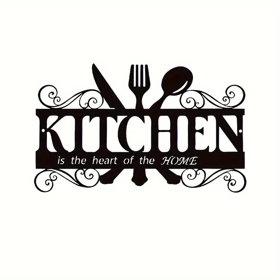1PC Art Deco Inspired Black Metal Kitchen Wall Art - Elegant Family Theme Hanging Sign with Heartfelt Message, Farmhouse Decor