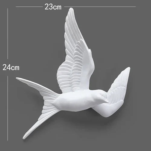 European White Three-dimensional Bird Wall Decoration Living Room Swallow Wall Hanging Abstract Animal Ornaments Home Decoration