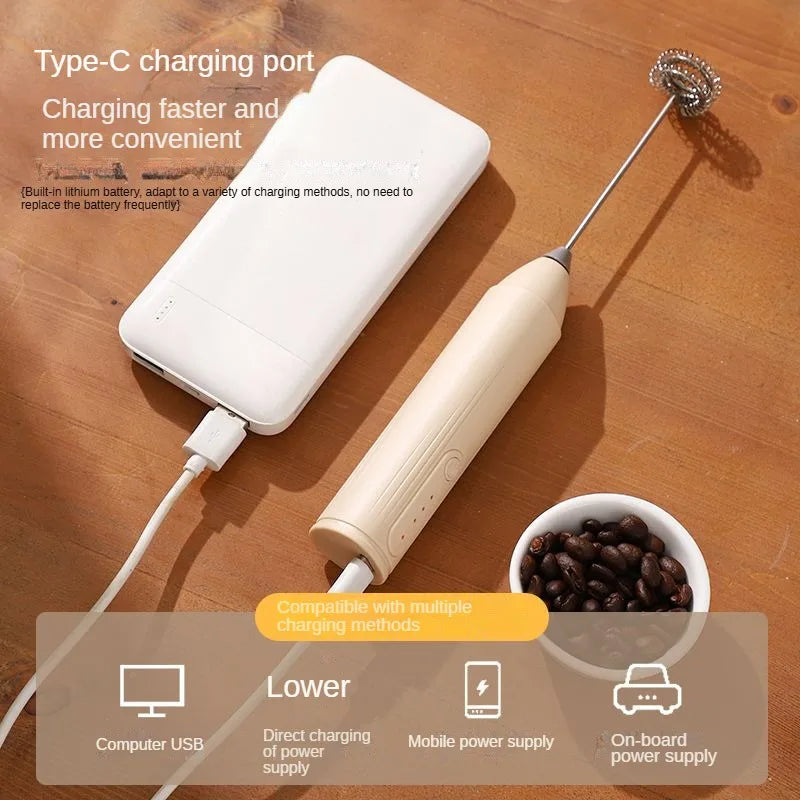 Wireless portable electric milk mixer, stainless steel mini milk frother, coffee mixer, egg beater, sauce mixer, kitchen tools