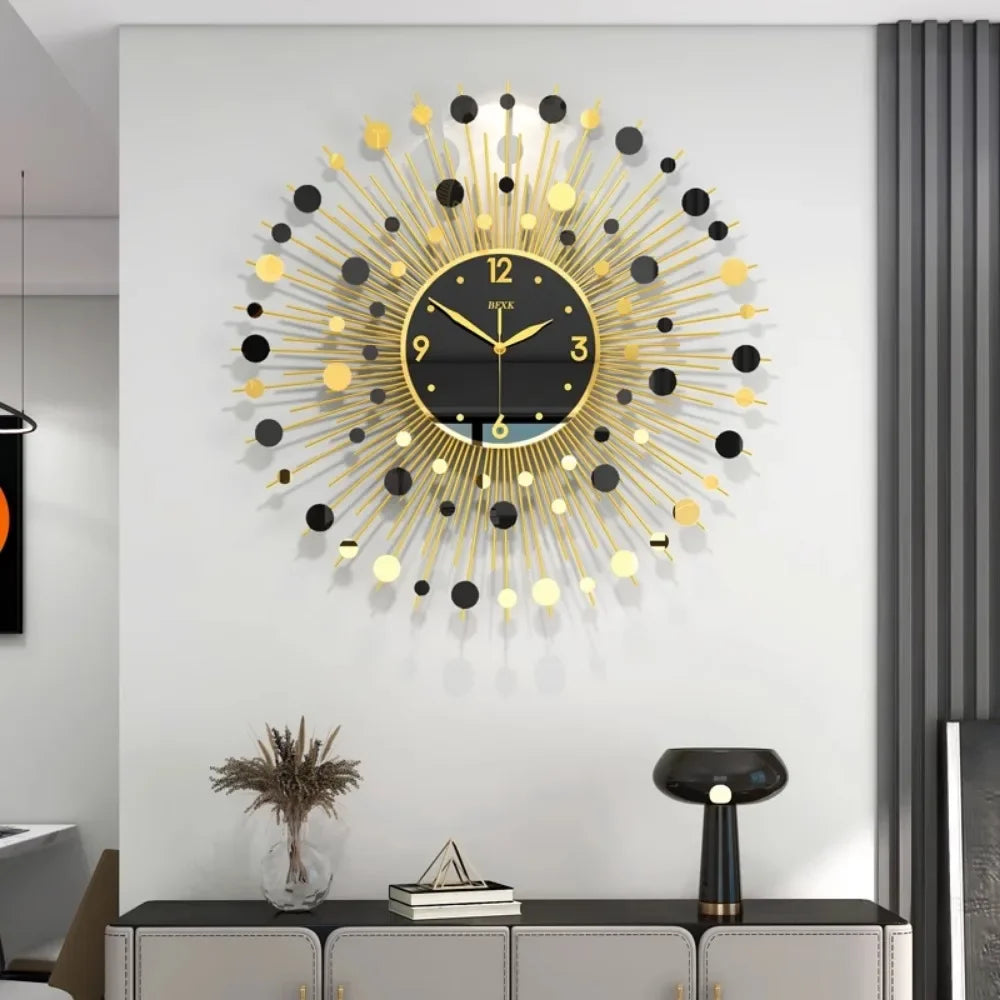Modern Living Room Wall Clocks Gold Black Simple Stylish Wall Clock Art Unique Reloj De Pared Para Sala Home Furniture