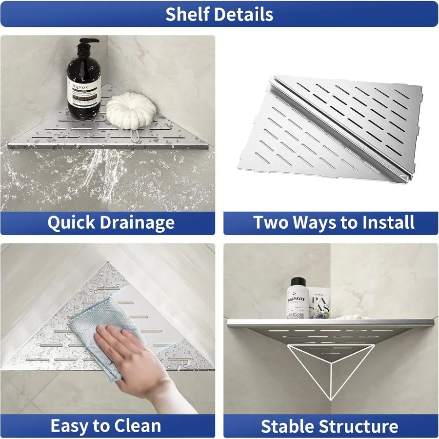 Corner Shower Shelf 12 Brushed 304 Stainless Steel Slot Design Recessed Corner Shelves 2 Pack Bathroom Shelf Rack for Tiled Wal