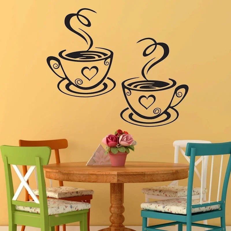Mural Beautiful Design Decal Kitchen Restaurant Cafe Tea Wall Stickers Art Vinyl Coffee Cups Stickers Decor (Size: One Size)