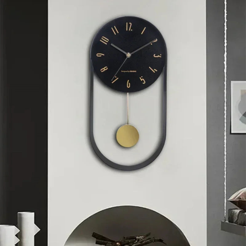 Bedroom Living Room Modern Decoration Single Pendulum Battery Driven Non Ticking Swinging Wall Clock