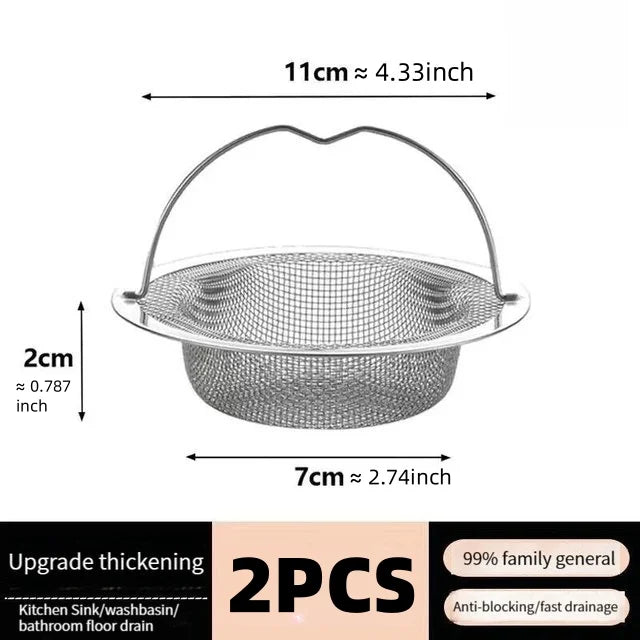 1/5PCS Stainless Steel Kitchen Sink Filter Kitchen Garbage Food Residue Dishsink Filter With Handle Metal Sink Strainer