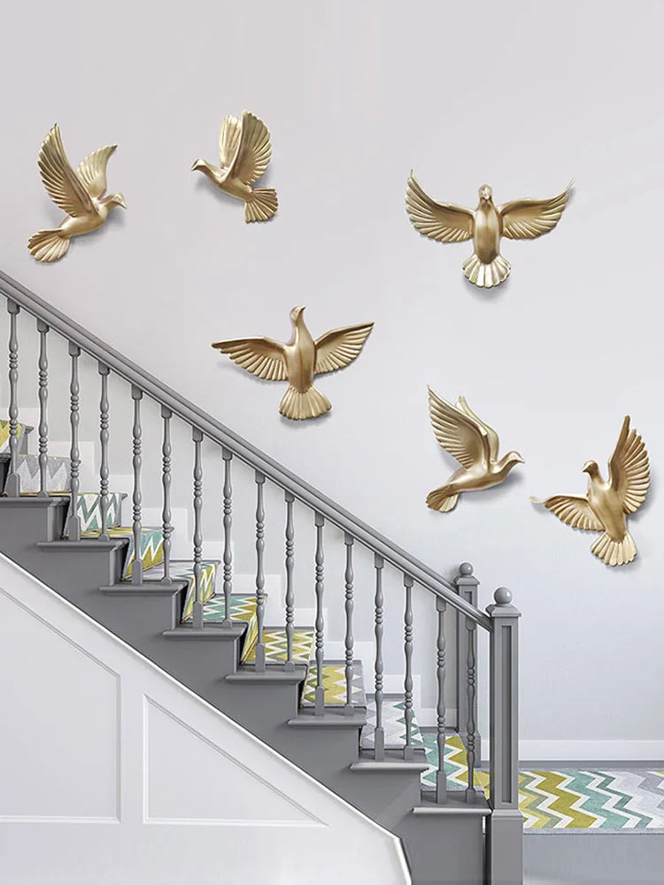 European White Three-dimensional Bird Wall Decoration Living Room Swallow Wall Hanging Abstract Animal Ornaments Home Decoration