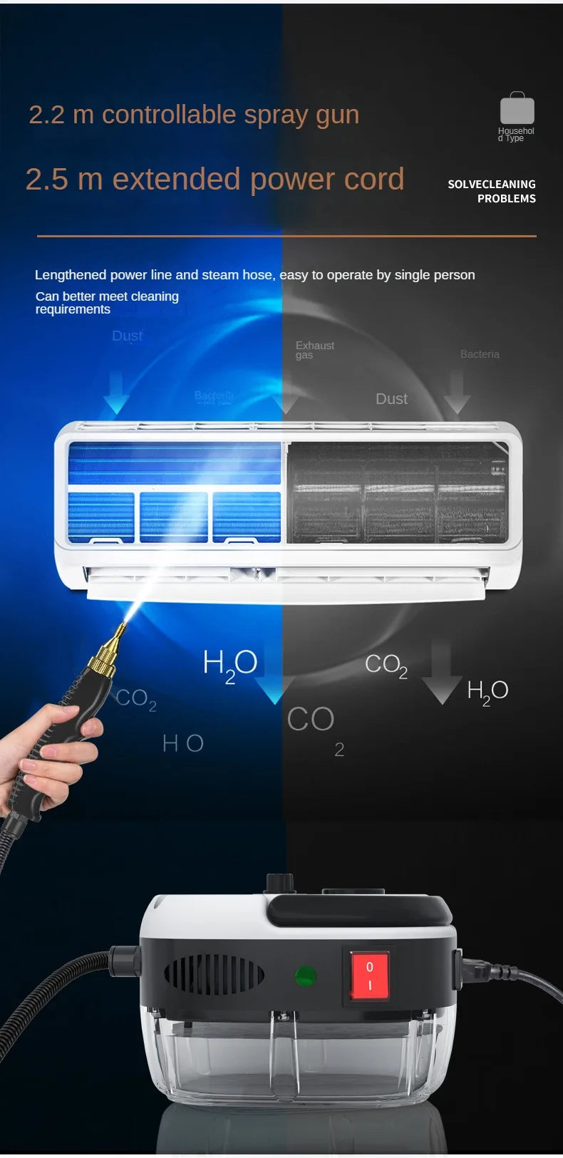 Steam Cleaner High Temperature Pressurized Handheld Steam Cleaning Machine for Kitchen Furniture Bathroom Car