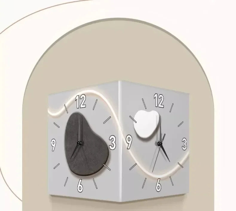 Double-sided Wall Clock Creative Living Room Mural Corner Corner Clocks Modern Art LED Light Wall Clock Hanging Decoration