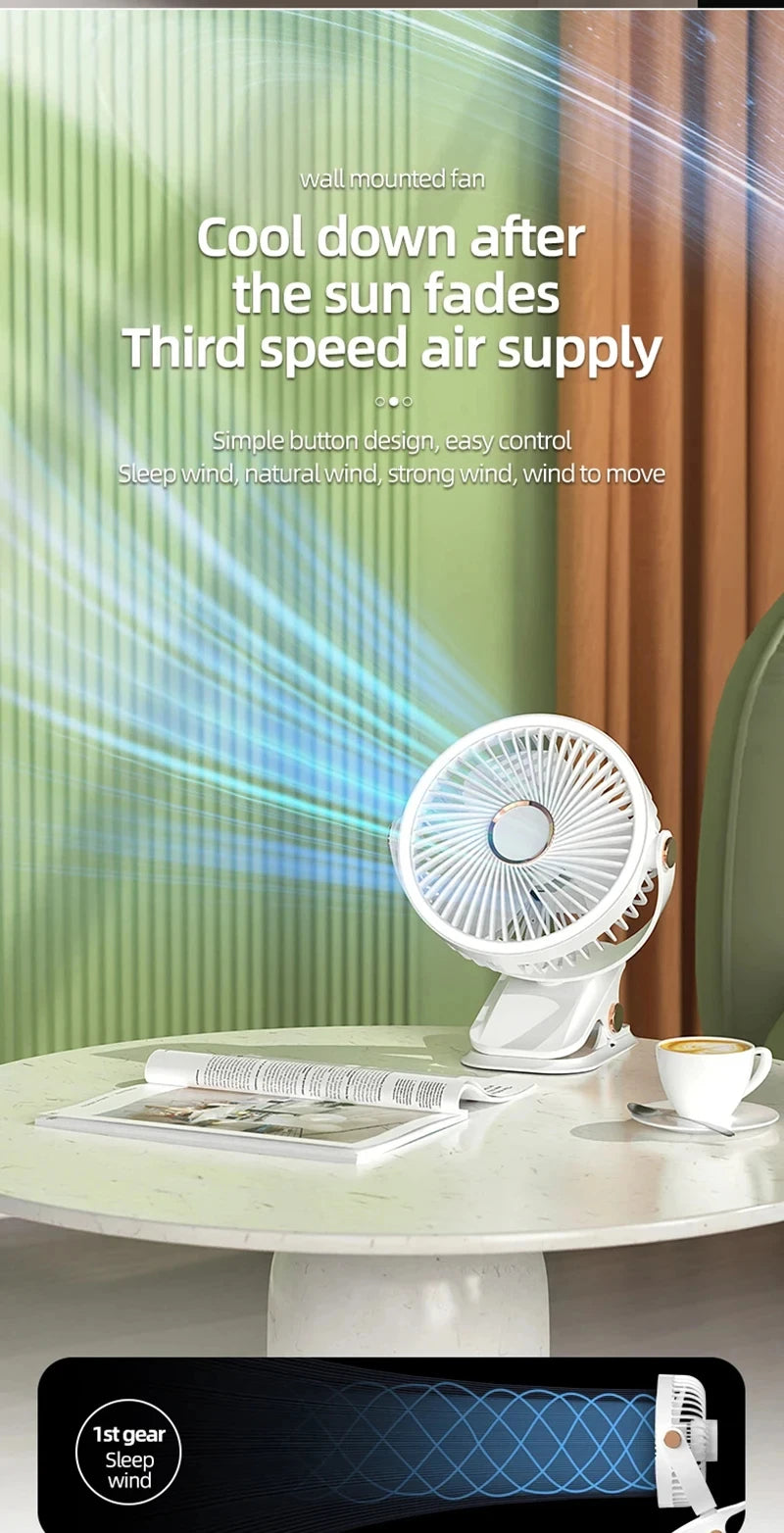 Xiaomi Portable Desktop Fan 3 Wind Speed Quiet Rechargeable Clip-on Air Circulator Wireless Hung Fan With LED Light Camping Home