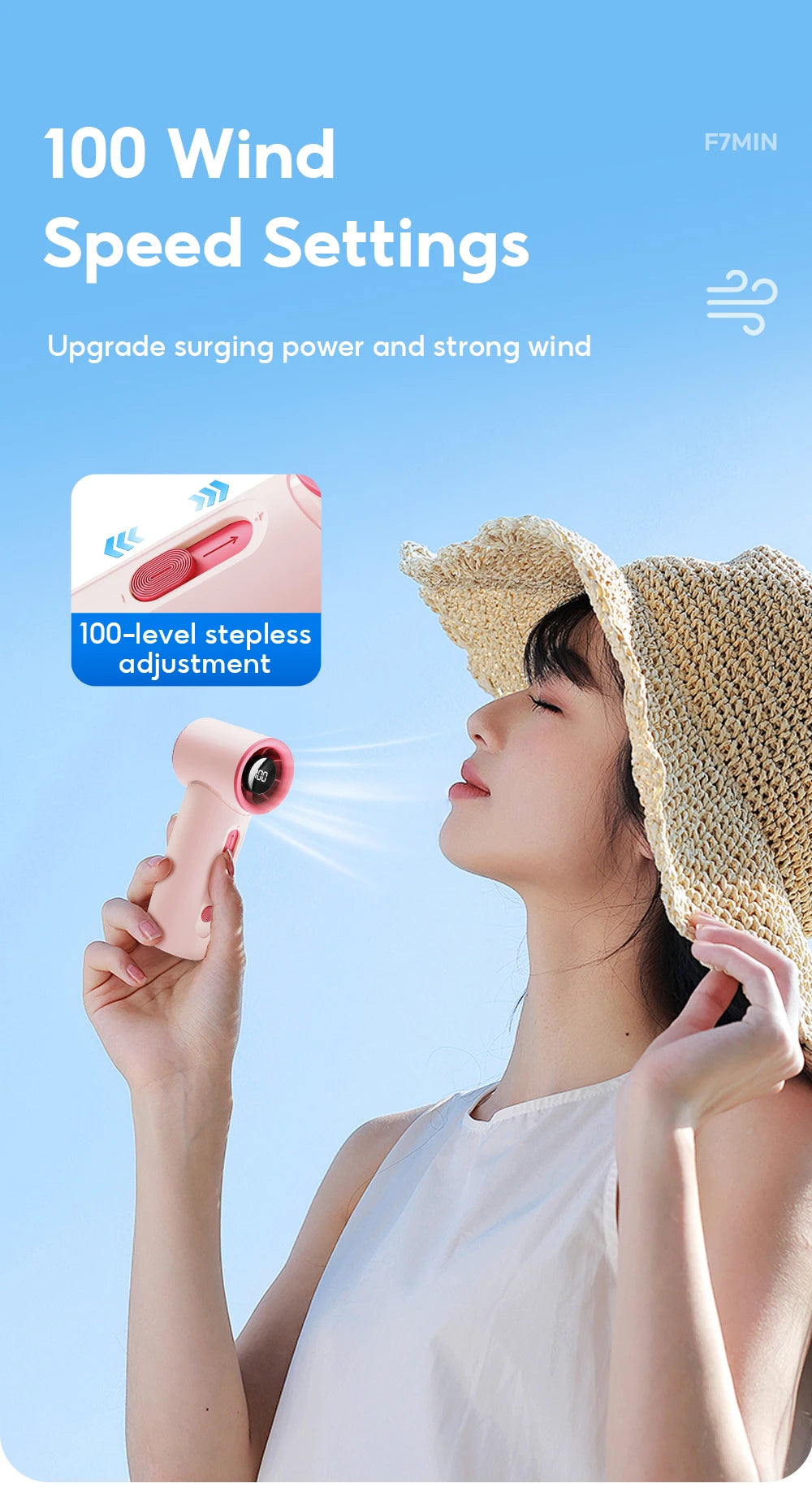 2025 Summer Portable USB Charged Mini Fan LCD Screen Handheld Turbo Fan 100 Gears Adjustable Wind Speeds Portable Desktop Fan