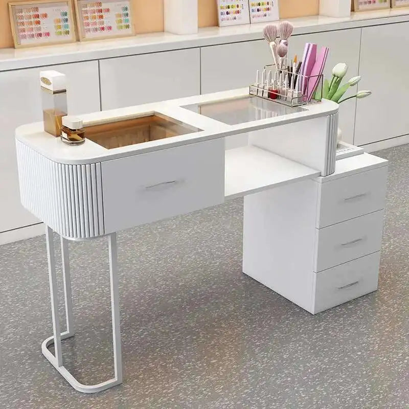 Simple Professional Nail Table Modern Luxury Nail Artist Manicure Table Wooden Storage Mesa De Manicure Salon Furniture KMNT