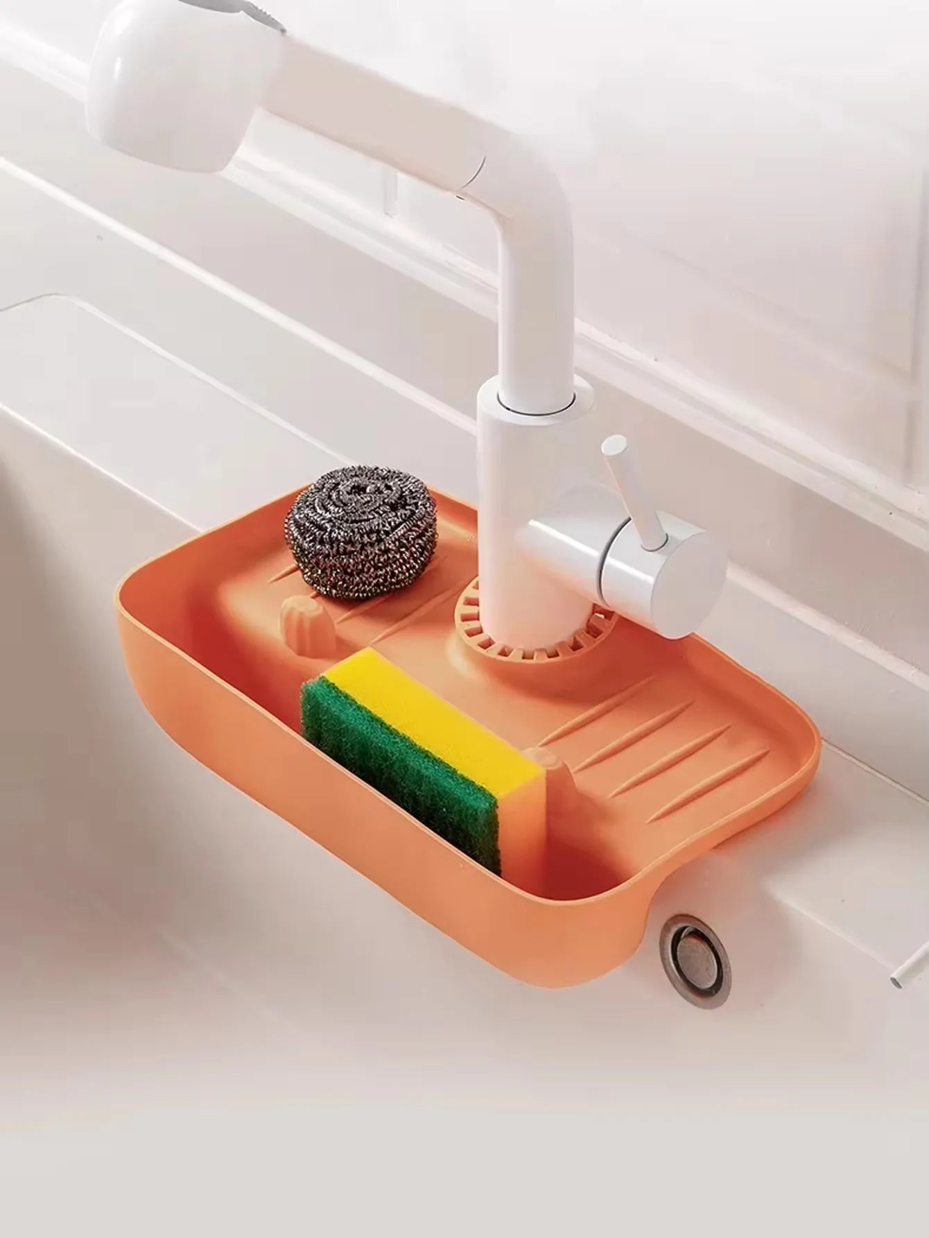 Silicone Sink Drain Rack Household Faucet Splash Proof Water Collecting Pad Sponge Rag Steel Wool Gadget Storage Box