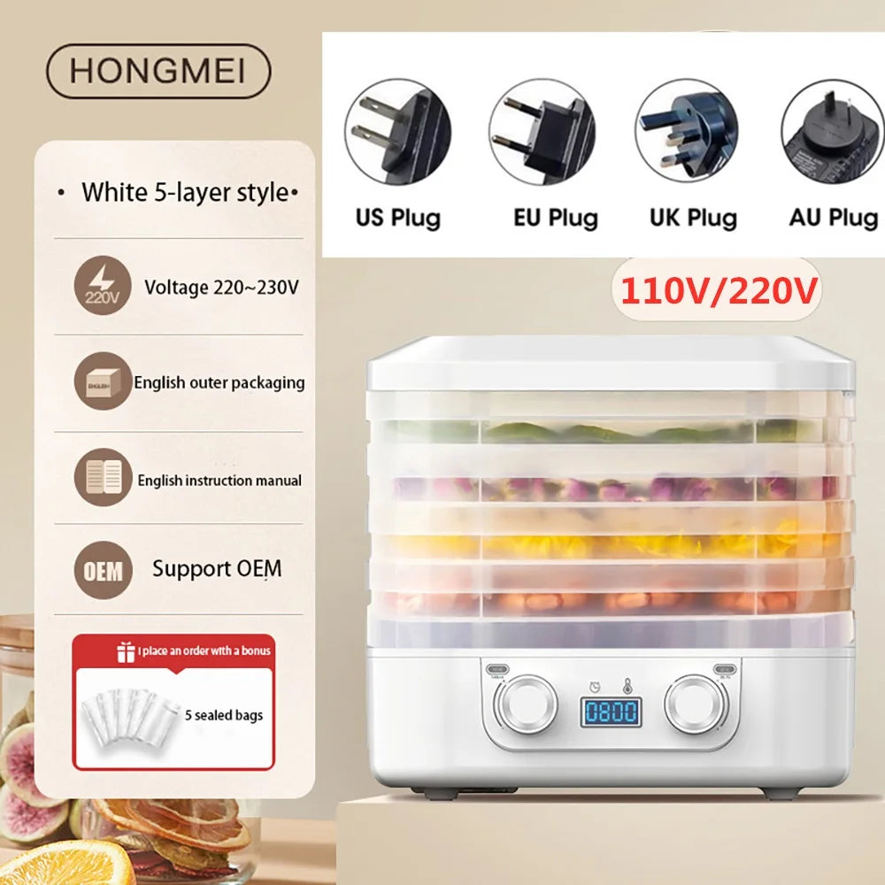 5 Layer Smart Electric Food Dryer 110V 220V Fruit Vegetable Dehydrator Machine for Dry Beef Jerky Meat Fish Tea 식품건조기 음식짤순 건조기시트